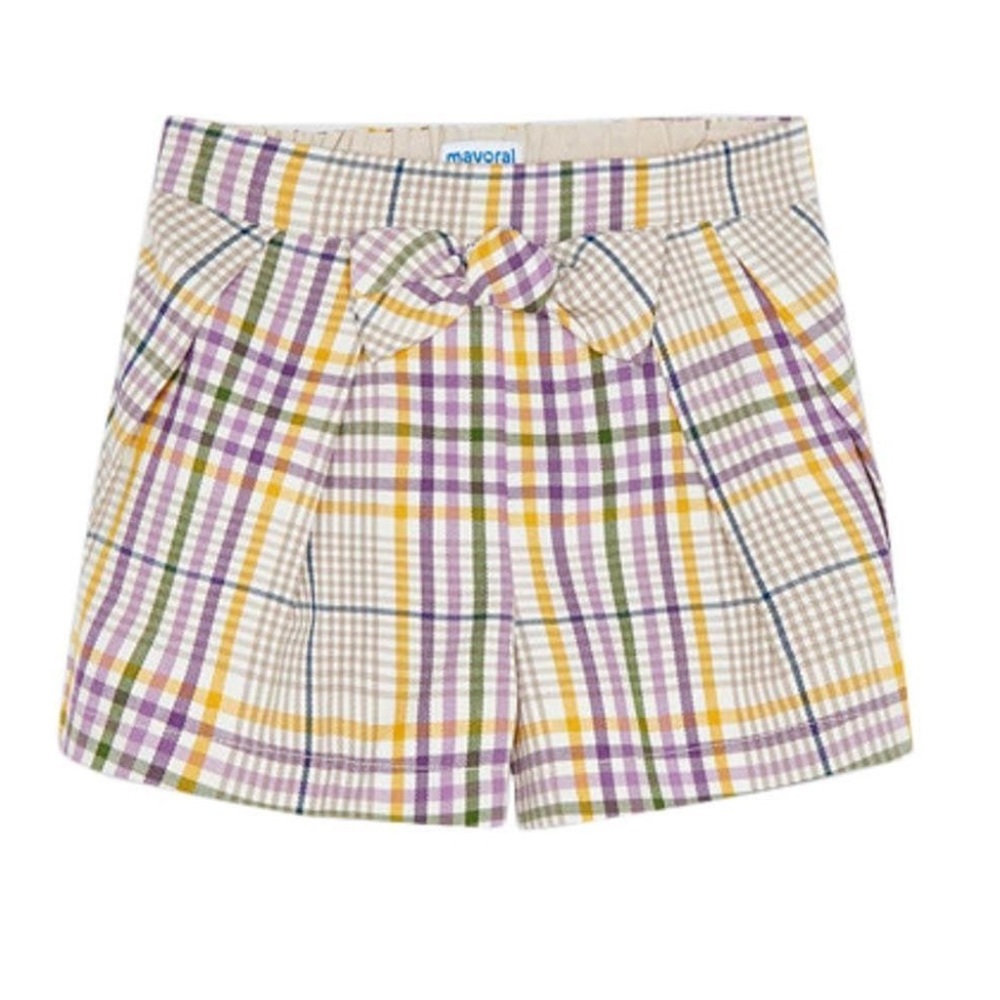 Mayoral High Waist Plaid Shorts - Purple, Yellow, Cream